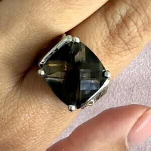 sterling silver faceted smoky quartz & citrine ring size 6.75